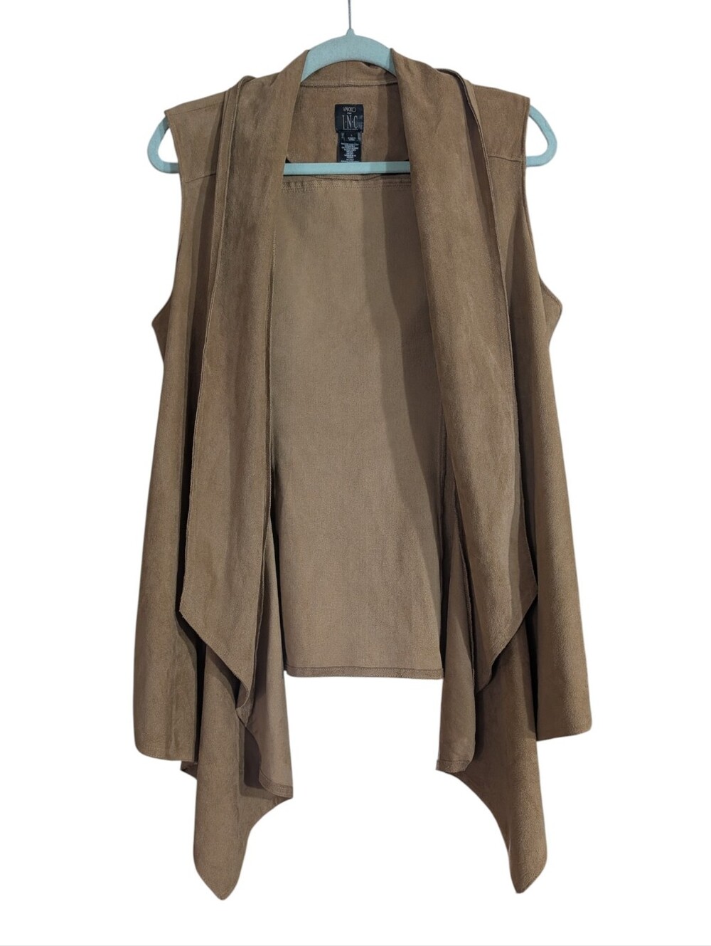 INC International Concepts Taupe Faux Suede Drape Front Vest L Western Boho - Picture 2 of 9